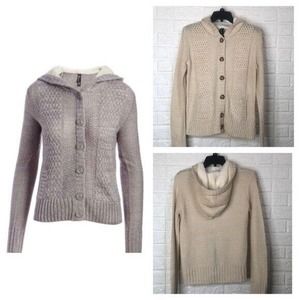 Sherpa lined ivory oatmeal hooded cardigan Women’S‎ Size S Small